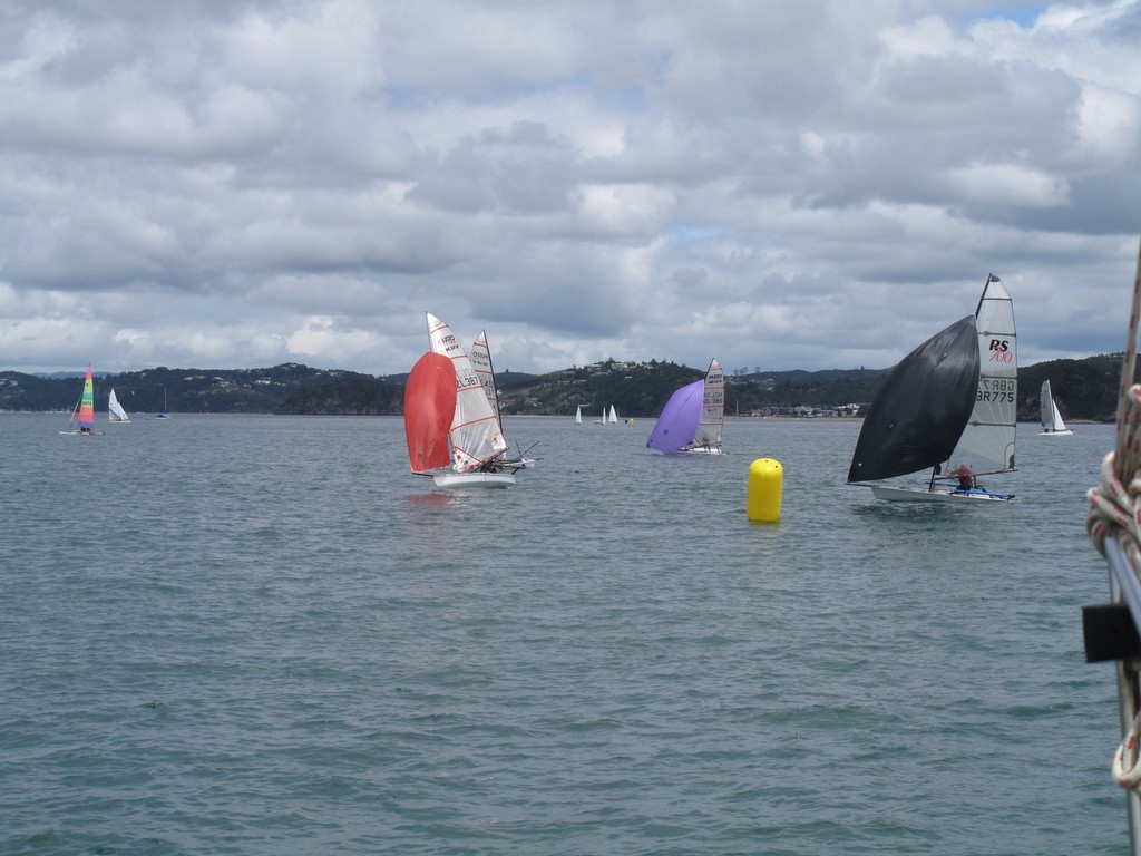 Musto skiffs flying their colourful gennakers - HARKEN Labour Weekend Regatta © Rosie Reid